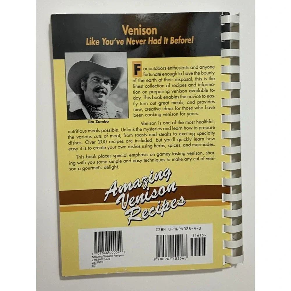 Amazing Venison Recipes Jim Zumbo (2004, Spiral‎ Paperback Cookbook) AUTOGRAPHED